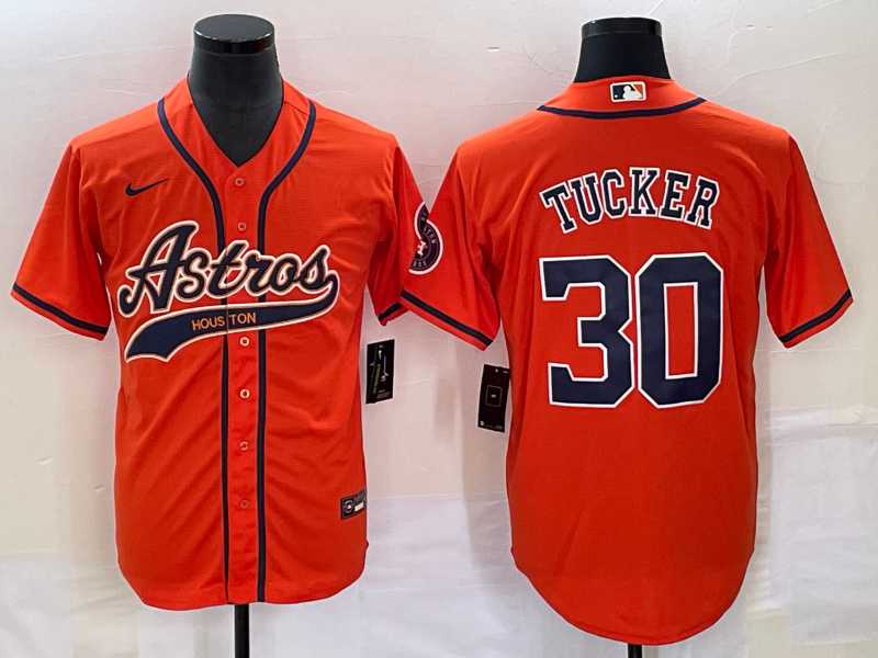 Men's Houston Astros #30 Kyle Tucker Orange With Patch Cool Base Stitched Baseball Jersey